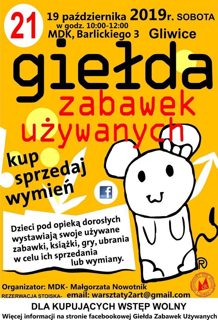 Plakat zachęcajacy do wzięcia udziału w giełdzie zabawek