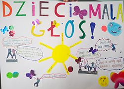 Plakat z hasłami dotyczącymi praw dziecka