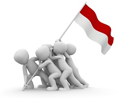 Białe ludziki trzymają biało-czerwoną flagę