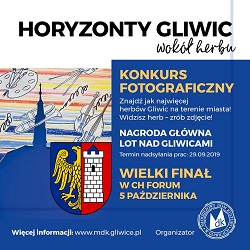 Plakat niebieski z informacjami o konkursie fotograficznym