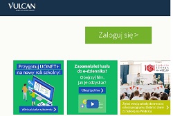 Strona logowania do systemu vulcan, zielony prostokąt i niebieski prostokąt