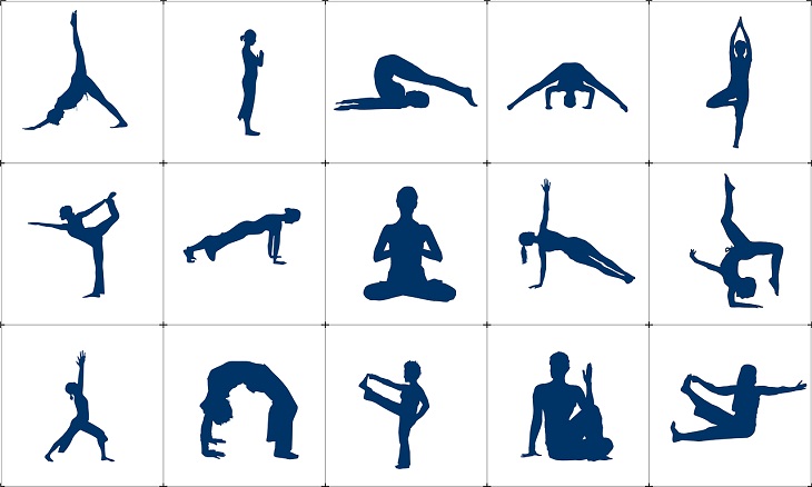 postaci w różnych pozach Yogi
