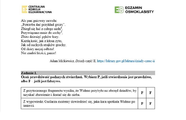 pierwsza strona egzaminu dla ósmych klas