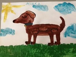 obrazek przedstawia namalowanego farbami brązowego psa