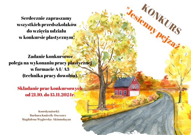 konkurs o jesiennej tematyce. serdecznie zapraszamy wszystkich przedszkolaków do udziału w konkursie plastycznym!