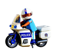 grafika policjanta z klocków lego na motorze